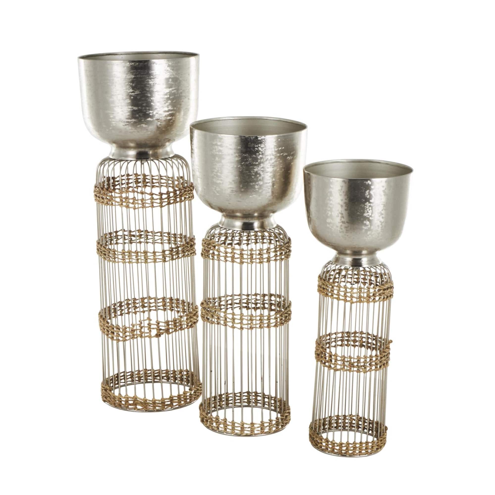 Silver Textured Rounded Dome Metal Planter Set